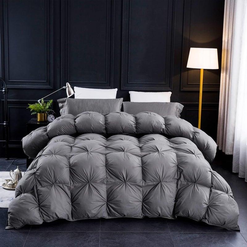 Three Geese Pinch Pleat Waterfowl Feathers and Down Comforter Twin Size Duvet Insert,750+ Fill Power,1200TC 100% Cotton, Premium All Seasons Gray Warm Hotel Comforter with 8 Tabs. - Image 2