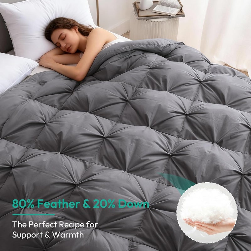 Three Geese Pinch Pleat Waterfowl Feathers and Down Comforter Twin Size Duvet Insert,750+ Fill Power,1200TC 100% Cotton, Premium All Seasons Gray Warm Hotel Comforter with 8 Tabs. - Image 4