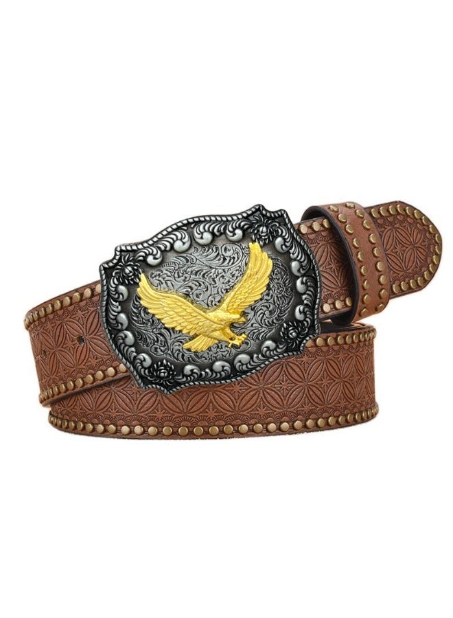مشبك حزام مشبك حزام رجالي رجالي حزام حزام غربي رجالي مشبك حزام مزخرف بأزهار منقوشة برأس ثور لونغهورن/حزام مشبك كبير بإبزيم نسر طائر - Image 2