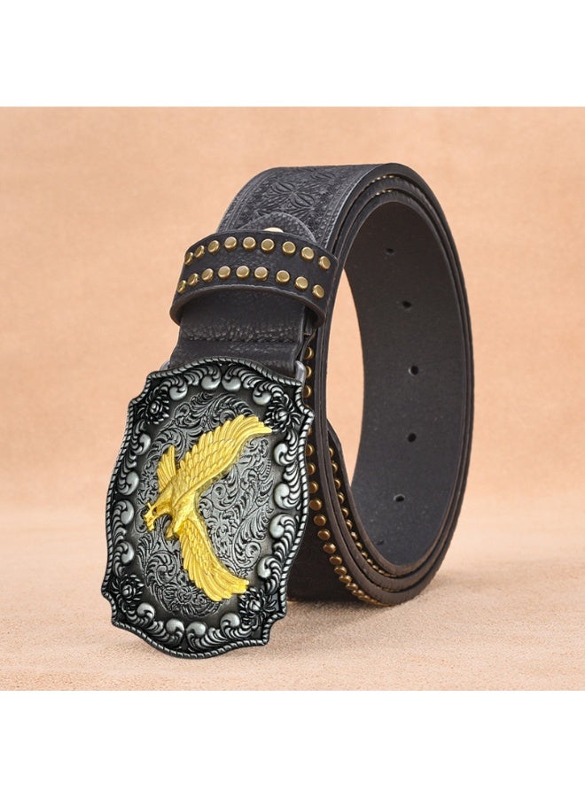 مشبك حزام مشبك حزام رجالي رجالي حزام حزام غربي رجالي مشبك حزام مزخرف بأزهار منقوشة برأس ثور لونغهورن/حزام مشبك كبير بإبزيم نسر طائر - Image 3