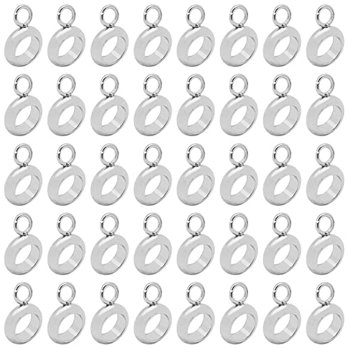 Oubaka 100pcs Stainless Steel Bail Beads Bail Tube Beads Column Spacer Beads with Loop Hanger Dangle Connector Links for Pendant Bracelet Necklace Jewelry Making(4mm Inner Diameter) - Image 1