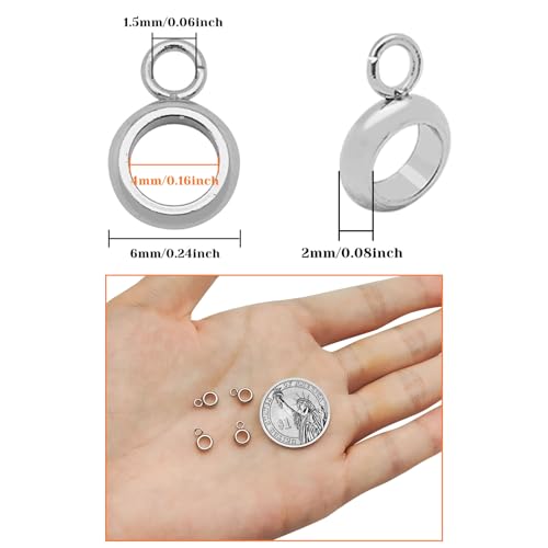 Oubaka 100pcs Stainless Steel Bail Beads Bail Tube Beads Column Spacer Beads with Loop Hanger Dangle Connector Links for Pendant Bracelet Necklace Jewelry Making(4mm Inner Diameter) - Image 3
