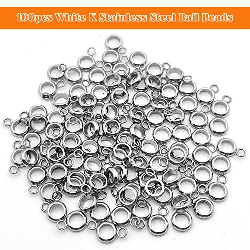 Oubaka 100pcs Stainless Steel Bail Beads Bail Tube Beads Column Spacer Beads with Loop Hanger Dangle Connector Links for Pendant Bracelet Necklace Jewelry Making(4mm Inner Diameter) - Image 2