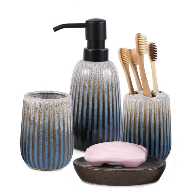 BATHROOM ACCESSORIES SETS COMPLETE SET 4 PCS CERAMIC BATHROOM ACCESSORY BATH ENSEMBLE INCLUDES SOAP DISPENSER TOOTHBRUSH HOLDER TOOTHBRUSH CUP SOAP DISH FOR MODERN BATHROOM HOME DECOR