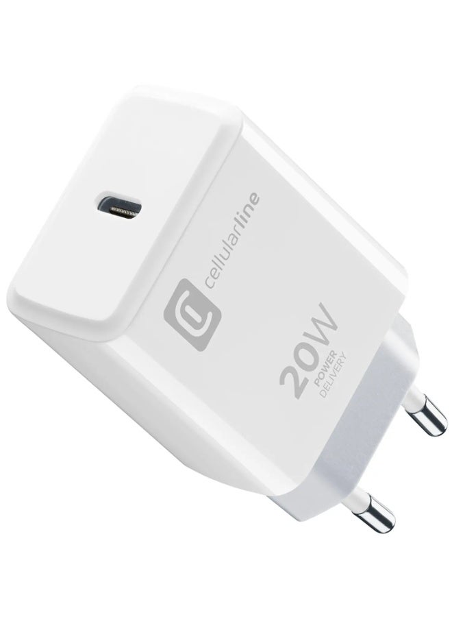 سيلولار لاين شاحن Cellularline USB-C بقدرة 20 واط للشحن السريع لأجهزة Apple – أبيض - Image 2