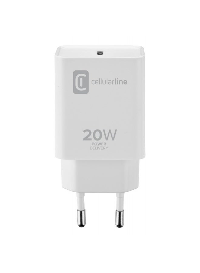 سيلولار لاين شاحن Cellularline USB-C بقدرة 20 واط للشحن السريع لأجهزة Apple – أبيض - Image 1