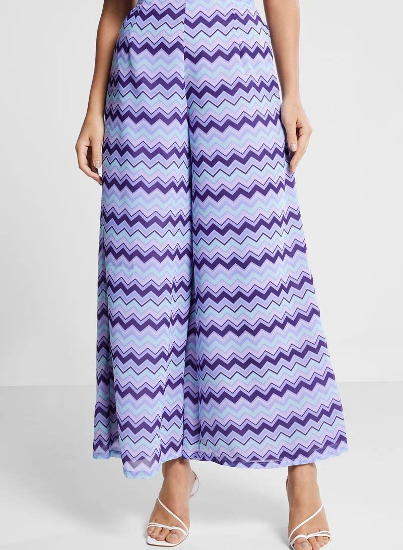 indya Printed Bardot Crop Top & Palazzo Pants Set