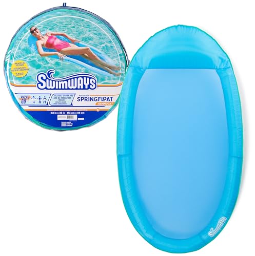 SwimWays Spring Float Premium Hammock Pool Lounger Inflatable Pool Floats Adult with Fast Inflation for Ages 15 Up Sky Blue - Image 1