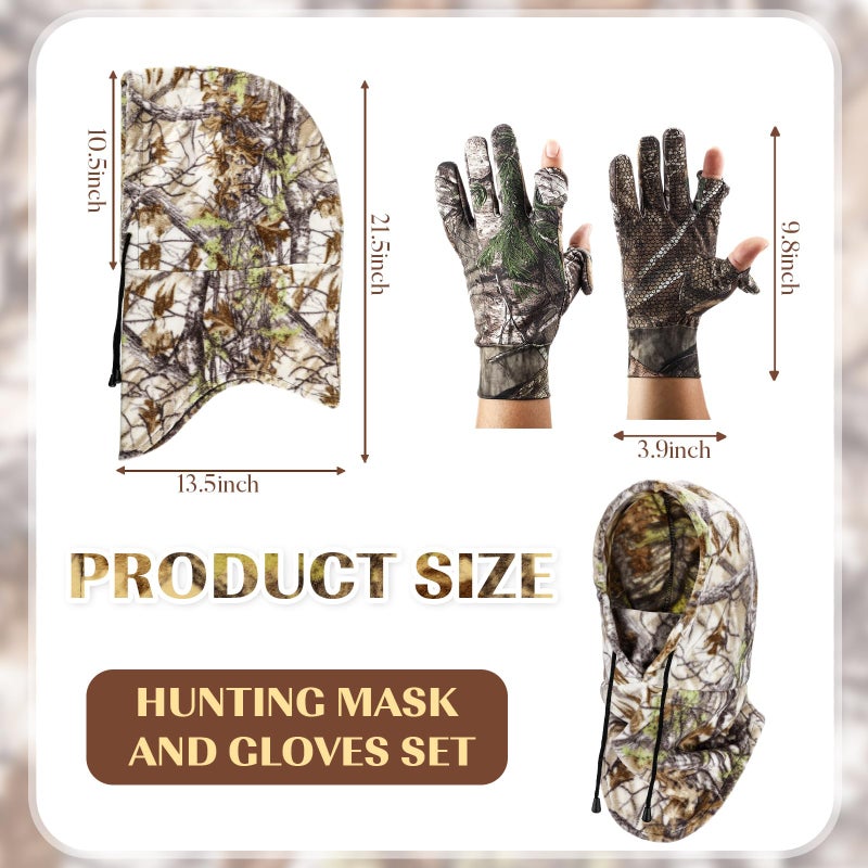 Chicingyou 2 Pcs Hunting Face Mask Camouflage Gloves Set Winter Camo Balaclava Hat Warm Anti Slip Gloves Accessories for Outdoors (Classic) - Image 2