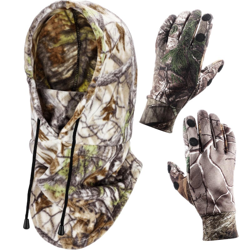 Chicingyou 2 Pcs Hunting Face Mask Camouflage Gloves Set Winter Camo Balaclava Hat Warm Anti Slip Gloves Accessories for Outdoors (Classic) - Image 1