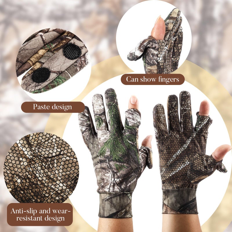 Chicingyou 2 Pcs Hunting Face Mask Camouflage Gloves Set Winter Camo Balaclava Hat Warm Anti Slip Gloves Accessories for Outdoors (Classic) - Image 3