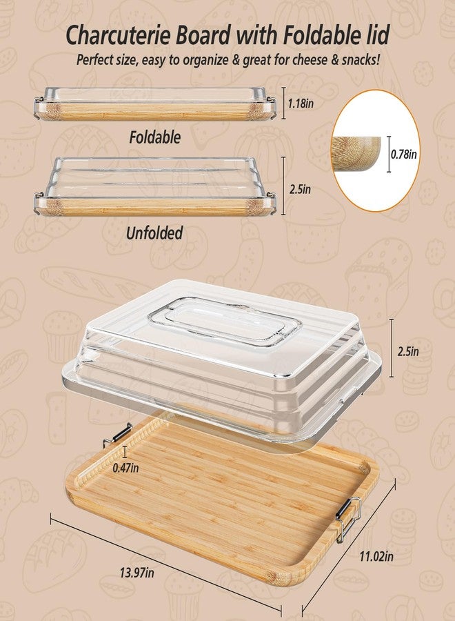 MAYELM Charcuterie Boards with Foldable Lid, Portable Bamboo Cheese Board with Single Compartments, Clear Locking Lid and Handle, Easy to Store, Suitable for Picnics, Camping, Parties & Holiday Gifts - Image 2