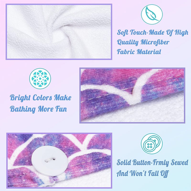 ELLEWIN Microfiber Hair Towel Wrap for Kids Girls 2 Pack Hair Turban Drying for Women Set Absorbent Quick Dry Twisty Anti Frizz Towel for Curly Long Thick Hair (Mermaid) - Image 2
