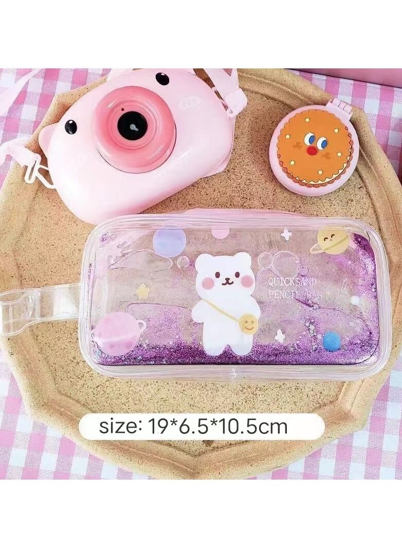 KUYING Quicksand Large Capacity Transparent Pen Bag Storage Bag Makeup Bag Stationery Bag 