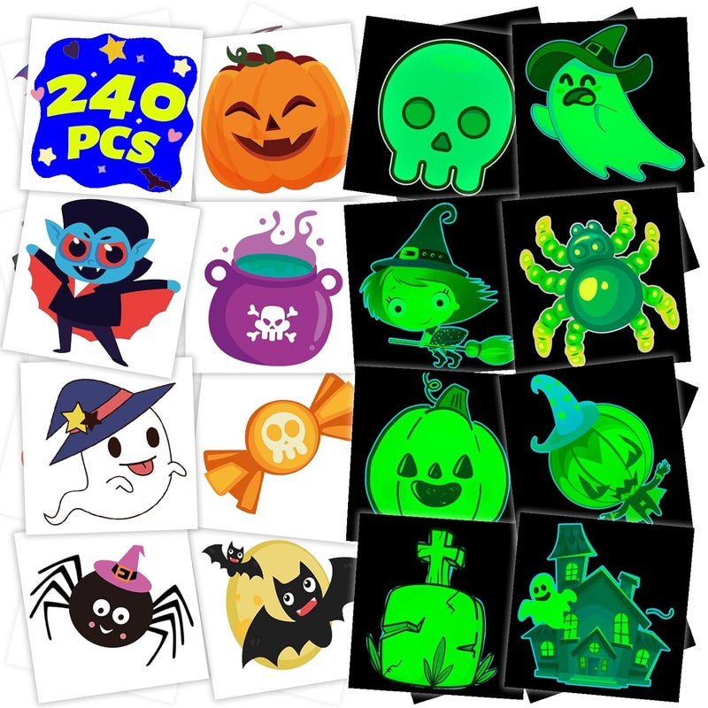 winthrop 240 Pcs Bulk Luminous Halloween Temporary Tattoos for Kids, Glow In The Dark Waterproof Safety Individually Wrapped Tattoos, Suitable for Trick or Treat, 60 Designs Vampires Ghosts Pumpkin