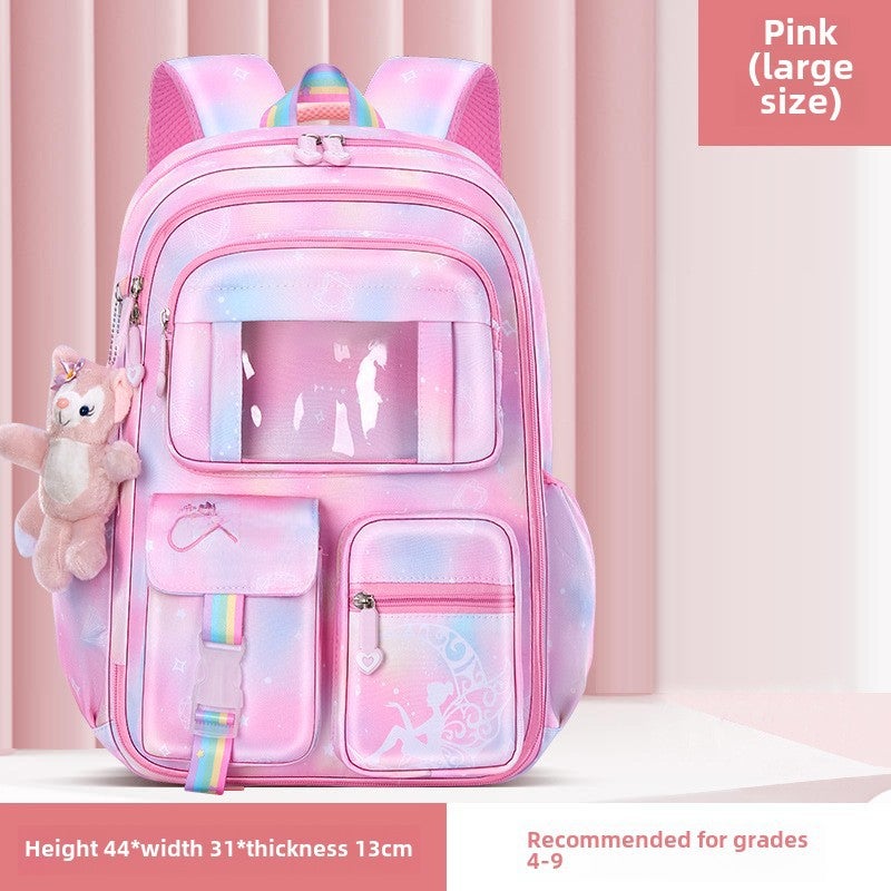 Waterproof Canvas Princess Backpack for Girls Grades 1-5 Pink Large 