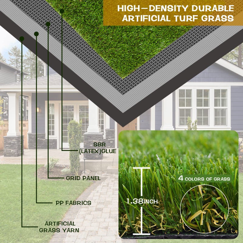 Heyroll Artificial Grass Thick Turf Rug 4 ft x 6 ft, 35MM Outdoor Indoor Fake Grass Mat, Astro Turf Lawn for Dogs Pets, Synthetic Grass Rug with Drainage Holes & Rubber Backing/Custom Size - Image 2