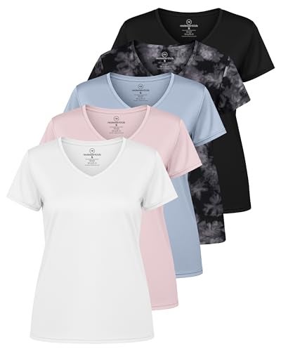REALESSENTIALS Real Essentials 5 Pack Womens DryFit Short Sleeve V Neck T Shirt Workout Fitness Yoga Top Tee Set 16 S - Image 1