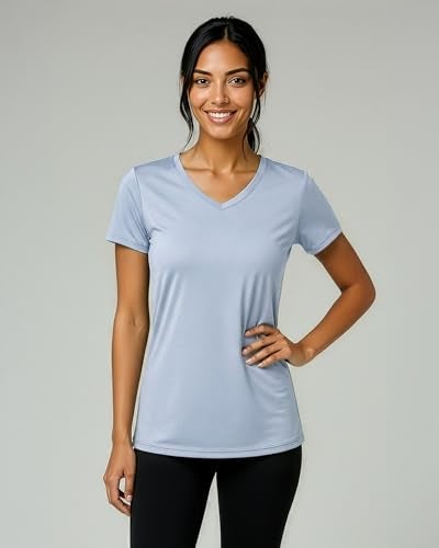 REALESSENTIALS Real Essentials 5 Pack Womens DryFit Short Sleeve V Neck T Shirt Workout Fitness Yoga Top Tee Set 16 S - Image 3