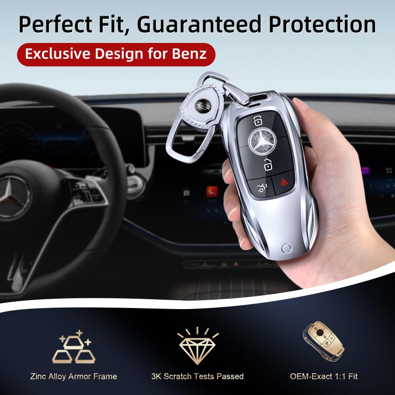 saxsion غطاء مفتاح ساكسيون لبنزين، يناسب فئات A B C E G S R Class SL SLC CLS CLA GLB GLC GLE GLS AMG CLK ML SLK (فضي أنيق، لبنزين-A) - Image 2