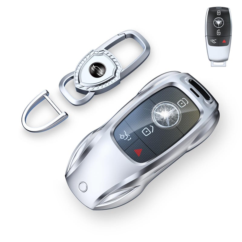 saxsion غطاء مفتاح ساكسيون لبنزين، يناسب فئات A B C E G S R Class SL SLC CLS CLA GLB GLC GLE GLS AMG CLK ML SLK (فضي أنيق، لبنزين-A) - Image 1