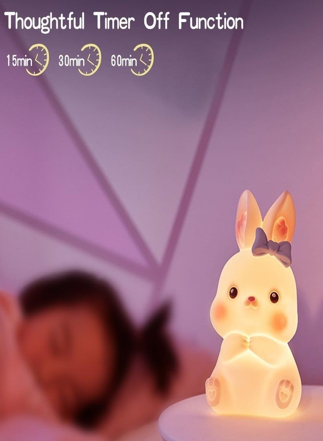 Granthi Enterprise Cute Silicone Rabbit Night Light for Kids, USB Rechargeable 3 Step Dimmable Night Light, Touch Sensor Squishy Mini Nursery Lamp for Baby Bedroom Décor - Image 2