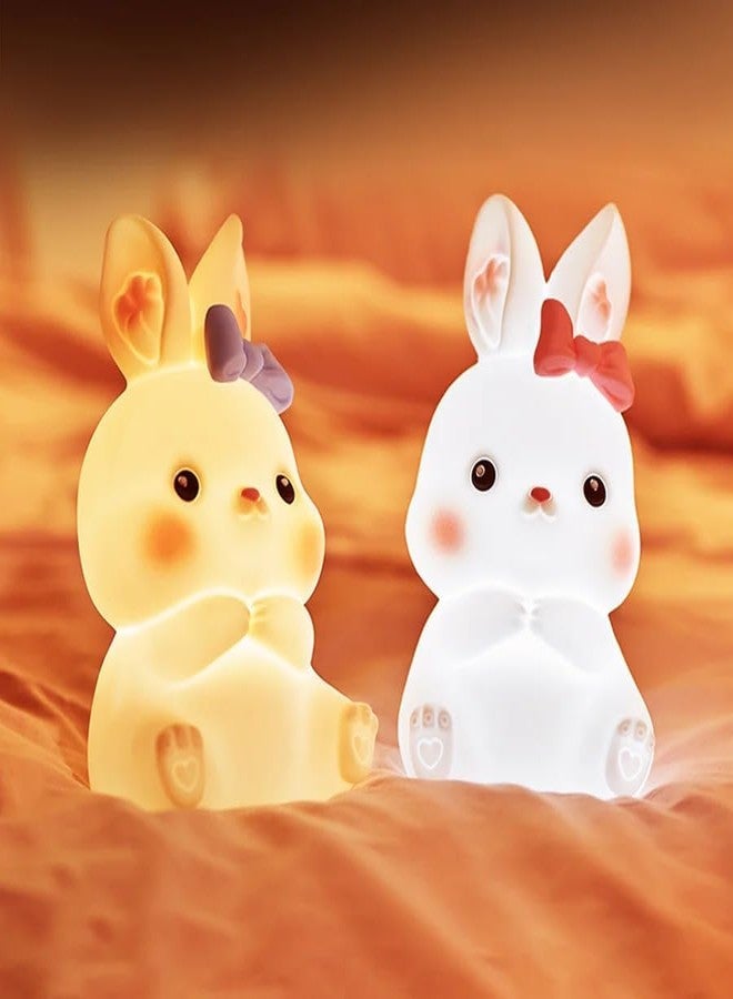 Granthi Enterprise Cute Silicone Rabbit Night Light for Kids, USB Rechargeable 3 Step Dimmable Night Light, Touch Sensor Squishy Mini Nursery Lamp for Baby Bedroom Décor - Image 1