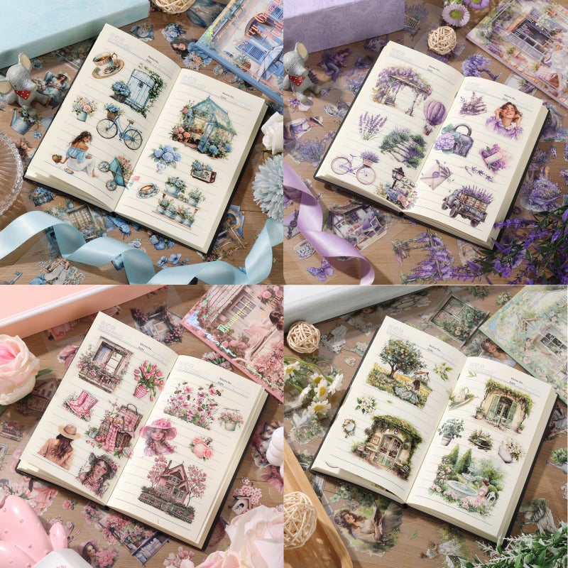 Auguro 4 Book pet Scrapbooking Stickers Pre-Cut 480 PET Stickers People Sticker Books for journaling Scrapbook Supplies Transparent Adult Sticker - Image 3