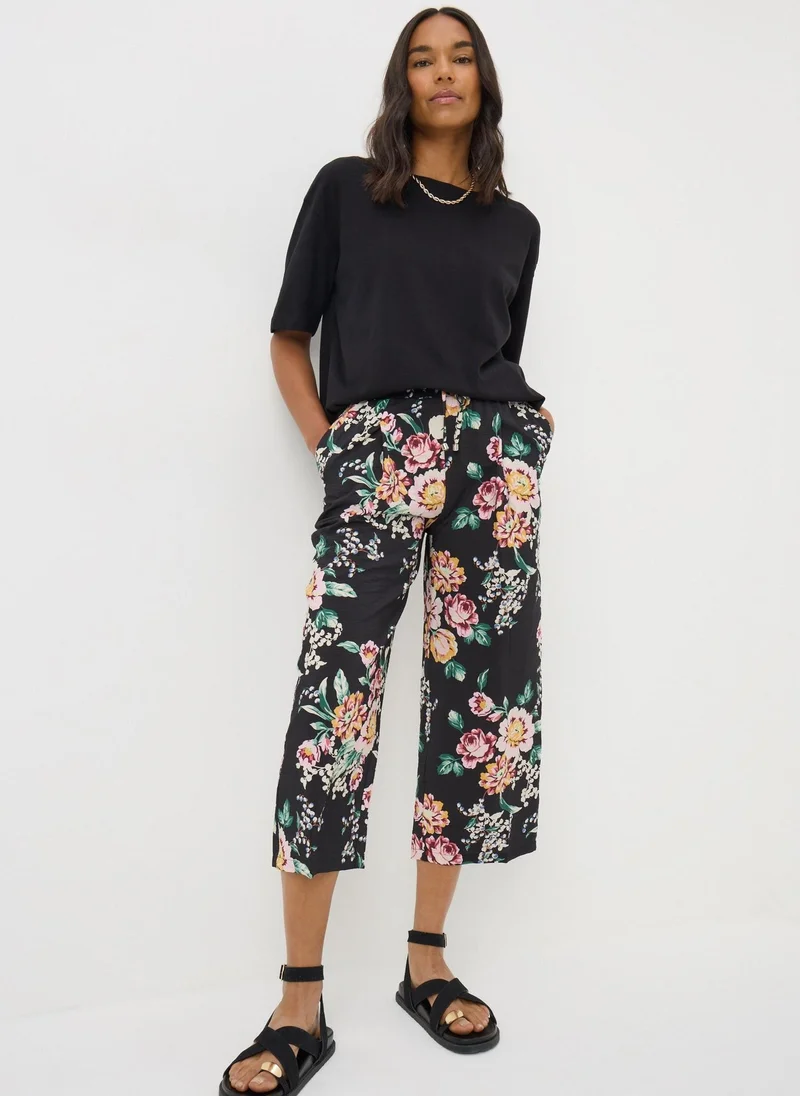Matalan Black Floral Cropped Trousers