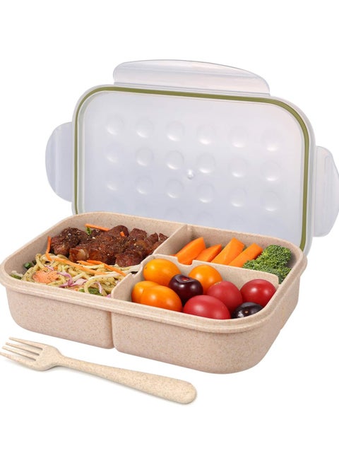 Bento Lunch Box with 3 Compartment,Lunch Box Food Containers,Durable Leak Proof,Microwave Safe,(Flatware Included, Transparent),8.6x5.9x2.2inch