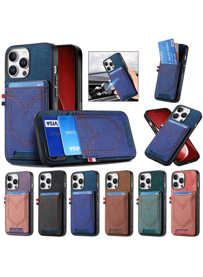 S-TOP Case For iPhone 16 Denim Texture Leather Skin Phone Case with Card Slot - Image 5