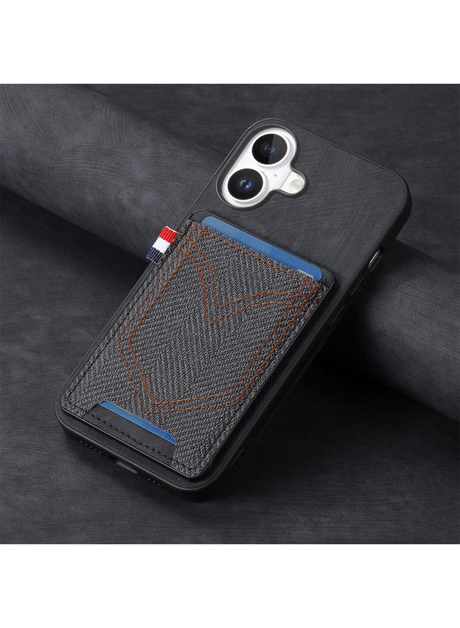 S-TOP Case For iPhone 16 Denim Texture Leather Skin Phone Case with Card Slot - Image 2