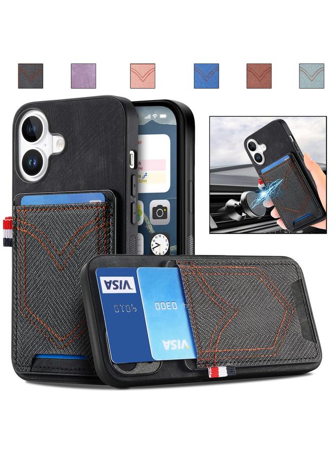 S-TOP Case For iPhone 16 Denim Texture Leather Skin Phone Case with Card Slot - Image 1
