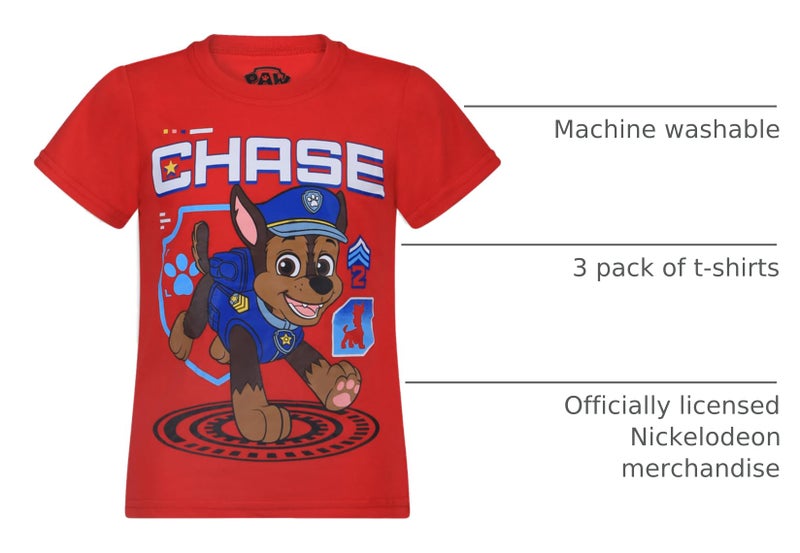 PAW PATROL باو باترول نيكيلوديون مجموعة 3 قطع تي شيرت بأكمام قصيرة للأولاد للأطفال الصغار والأطفال الكبار رمادي - Image 4
