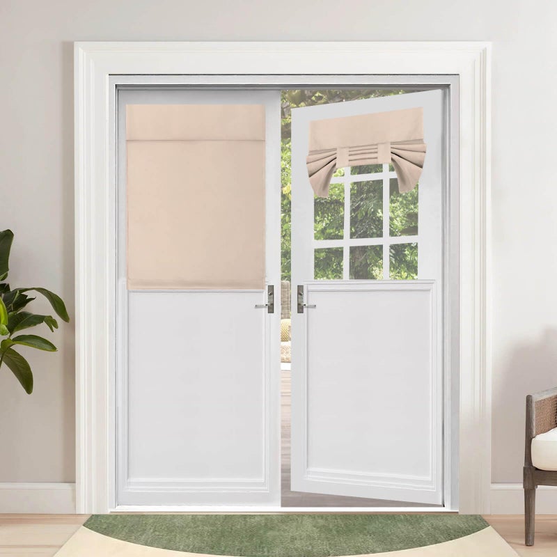 OutdoorLines خطوط خارجية لاء الستائر الفرنسية الباب الستائر الخصوصية المعزولة الحرارية معزولة الظلال الزجاجية سهلة تثبيت نافذة تريشيا الظل الستار الباب الأمامي W26 X L40 بوصة البيج 1 - Image 1