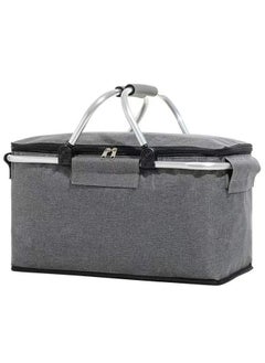 Qiccijoo Qiccijoo Picnic Basket 22L Portable Collapsible Cooler Bag Grocery Bag Shopping Basket with Aluminium Handles for Shopping, Travel, Camping (Grey)  - Image 1