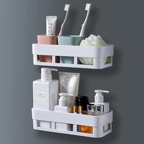 TEKCOOL Bathroom Organiser, Self Adhesive Bathroom Shelf for Wall, Washroom Organizer, Bathroom Rack Stand Without Drilling (2 Pcs),Plastic - Image 1