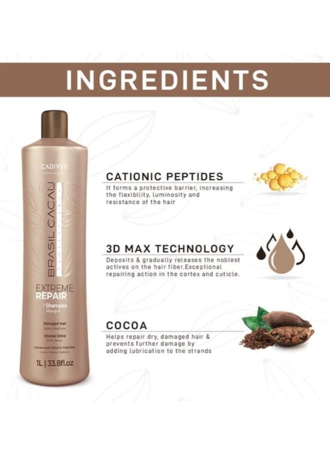 Brasil Cacau Brasil Cacau Extreme Repair Shampoo 1L - Luxurious Formula for Deep Hair Repair, Gloss & Protection Against Damage  - Image 2