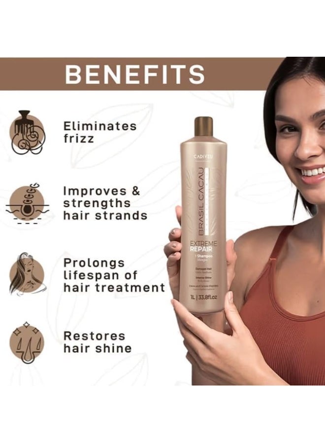 Brasil Cacau Brasil Cacau Extreme Repair Shampoo 1L - Luxurious Formula for Deep Hair Repair, Gloss & Protection Against Damage  - Image 3