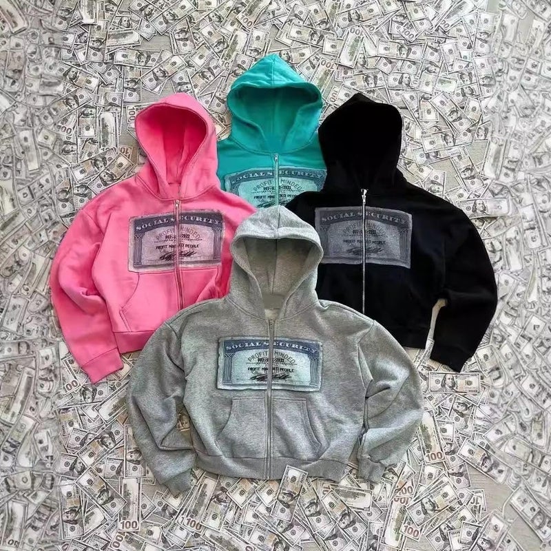 Crancious Y2k Oversized Graphic Hoodies Unisex Grunge Zip up Hoodie Cute Hoodies for Teen Girls and Boys 2000s Emo Clothes (PINK,Large) - Image 3