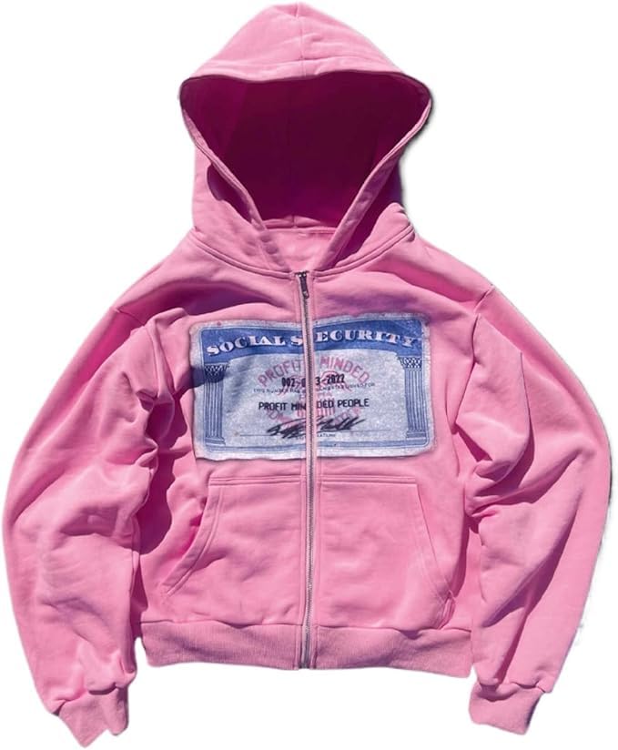 Crancious Y2k Oversized Graphic Hoodies Unisex Grunge Zip up Hoodie Cute Hoodies for Teen Girls and Boys 2000s Emo Clothes (PINK,Large) - Image 1