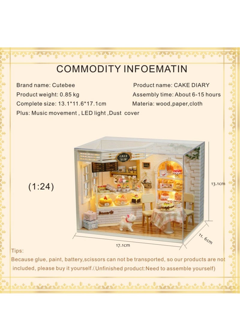 SYOSI DIY Dollhouse Miniature with Furniture, DIY Wooden Dollhouse Kit Plus Dust Proof and Music Movement, Creative Room for Valentine's Day Gift Idea (Cake Diary) - Image 2