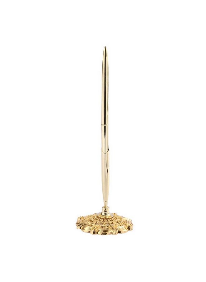 Teensery Teensery Wedding Pen Metal Signing Pen Guest Book Pen with Hollow Round Pen Holder for Wedding Bridal Engagement Party Valentine's Day Favors, 1 Piece (Gold)  - Image 1