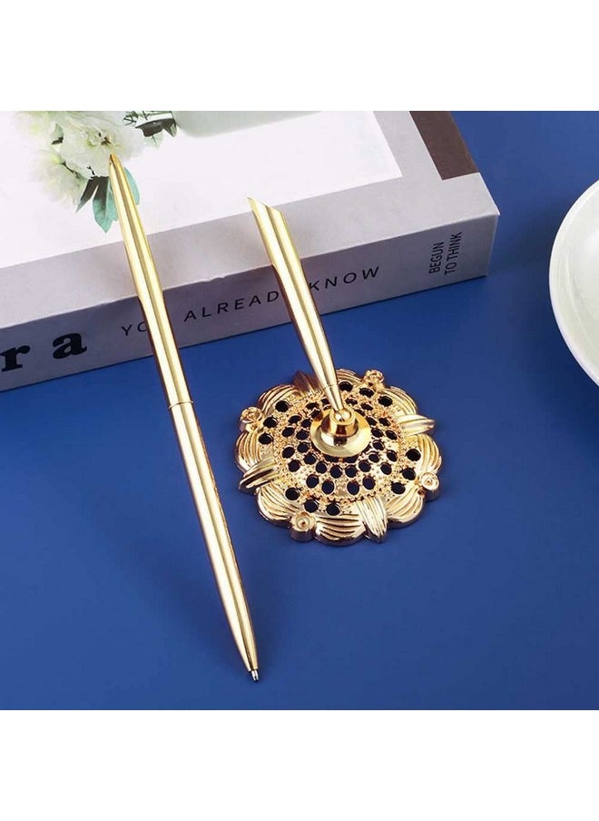 Teensery Teensery Wedding Pen Metal Signing Pen Guest Book Pen with Hollow Round Pen Holder for Wedding Bridal Engagement Party Valentine's Day Favors, 1 Piece (Gold)  - Image 3