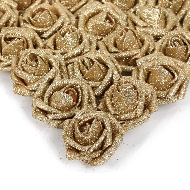 IPOPU Glitter Roses25PCS Gold Roses Artificial Flowers Fake Rose with Stem for DIY Wedding Bridal Bouquet Home Party DecorationGold