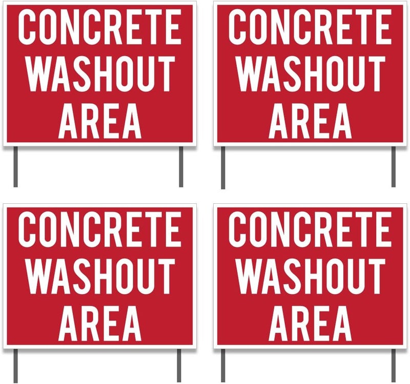 VictoryStore Concrete Washout Area Yard Signs 2Sided Set of 4 18x24 Weatherproof Includes Stakes - Image 1