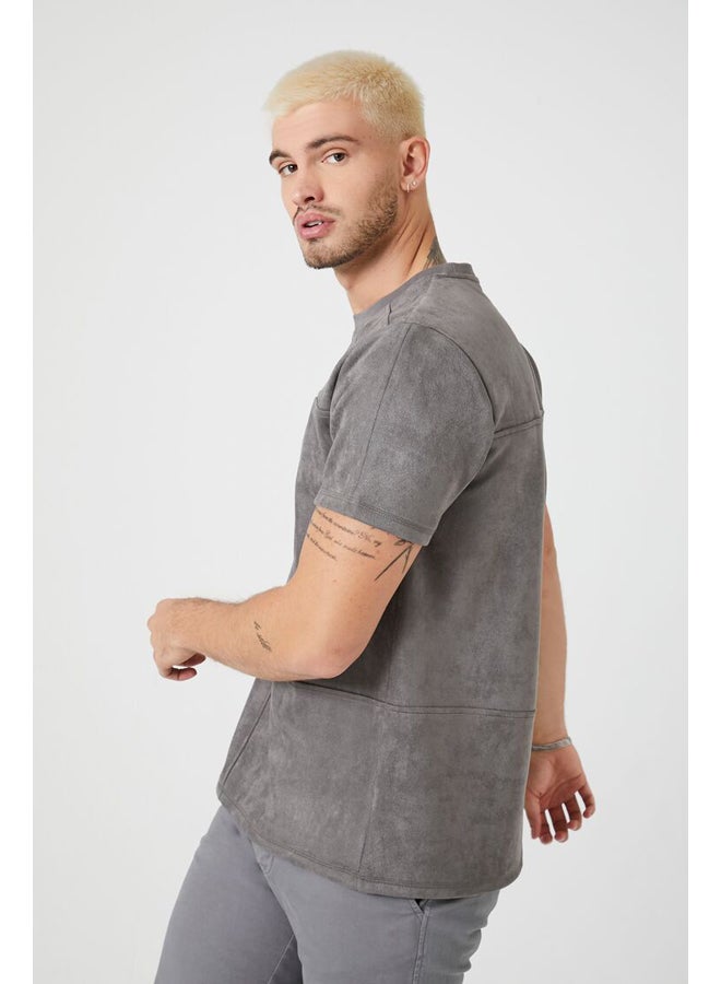 FOREVER 21 Seamed Faux Suede Tee - Image 4