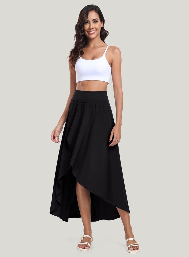 IUGA High Waist Maxi Skirt with Slit Ruffle Wrap Skirt Trendy Flowy Skirts for Women Long Skirts with Shorts Underneath Black - Image 5