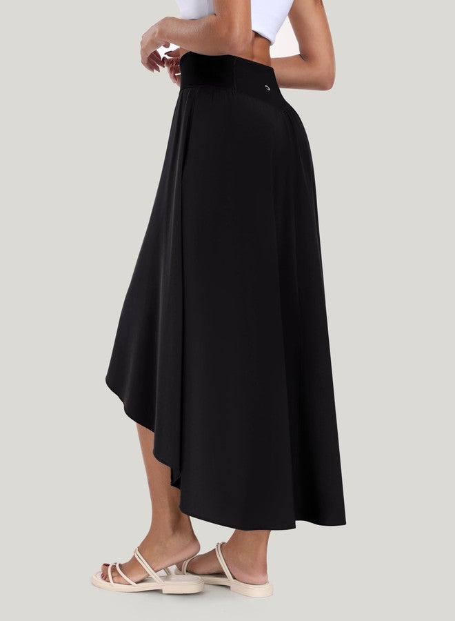IUGA High Waist Maxi Skirt with Slit Ruffle Wrap Skirt Trendy Flowy Skirts for Women Long Skirts with Shorts Underneath Black - Image 2