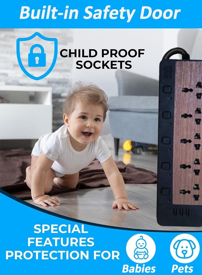 CubeG Surge Protector Power Strip 5 AC Outlets 3USB A Charging Ports, Multi Plug Outlet Extender, 2M(6.56Ft) Universal Extension Cord for Home, Office, Dorm Essentials and More - Image 5